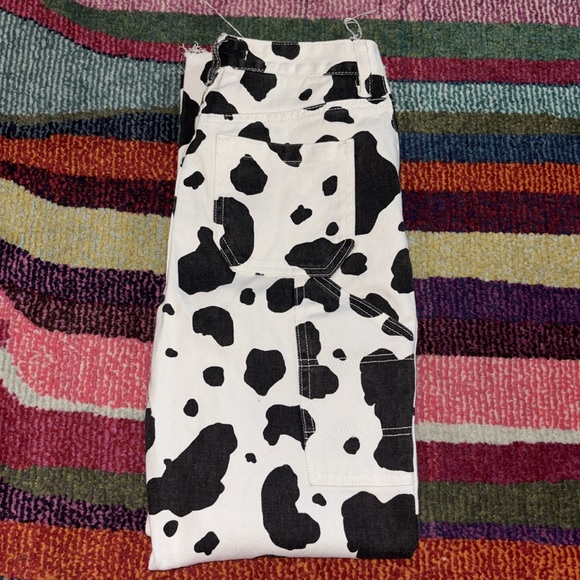 PacSun- Cow Print Split Carpenter Boyfriend Pants - Picture 4 of 4